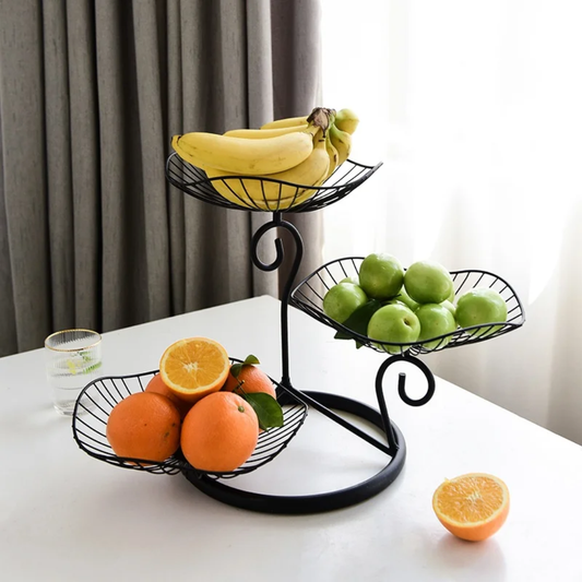 3-Tier Metal Fruit Basket Stand | Gold or Black | Anti-Rust Finish | 32cm Height