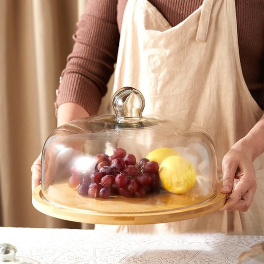 Bamboo Dessert Tray with Glass Dome
