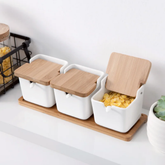 Porcelain Canister Set with Bamboo Tray - view 2