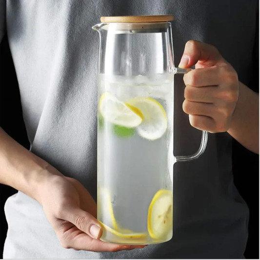 Premium Glass Jug | Bamboo Lid with Stainless Steel Cover – 1L / 1.5L