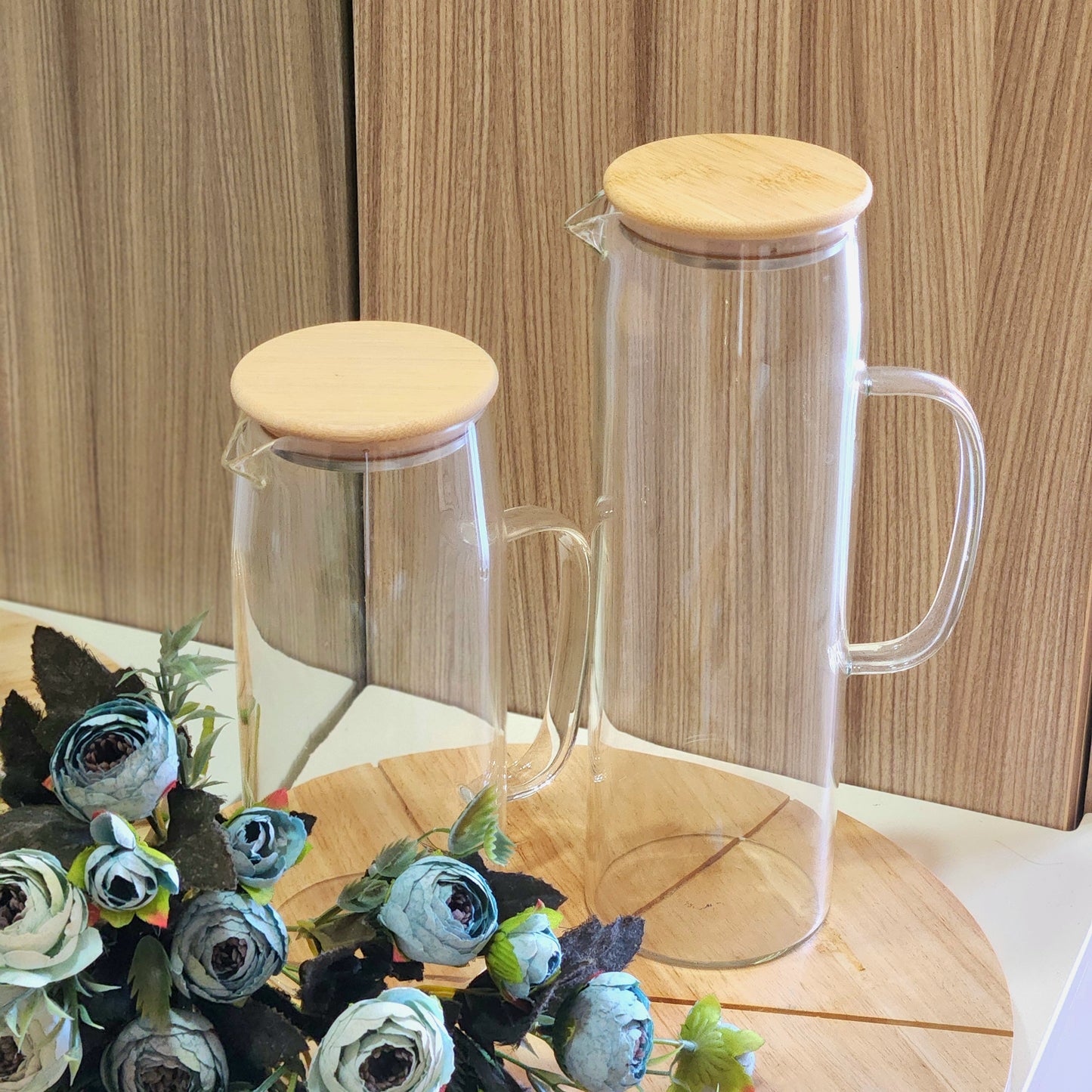 Premium Glass Jug | Bamboo Lid with Stainless Steel Cover – 1L / 1.5L