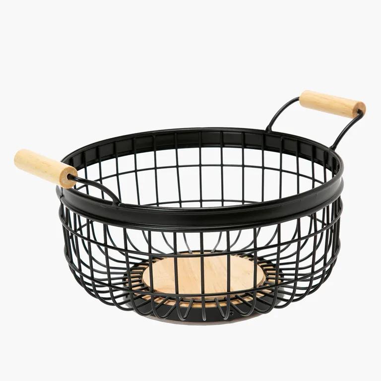 Iron Basket With Bamboo Handles
