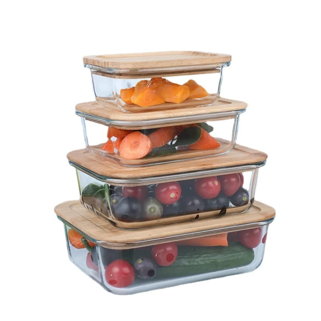 Glass tupperware set with bamboo lids