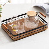 Burnt Bamboo Serving Tray with Metal Edges - view 5