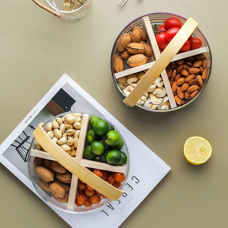 Glass Serving Tray with Bamboo Handle