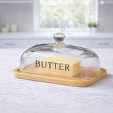 Bamboo Butter Dish with Glass Dome - view 3