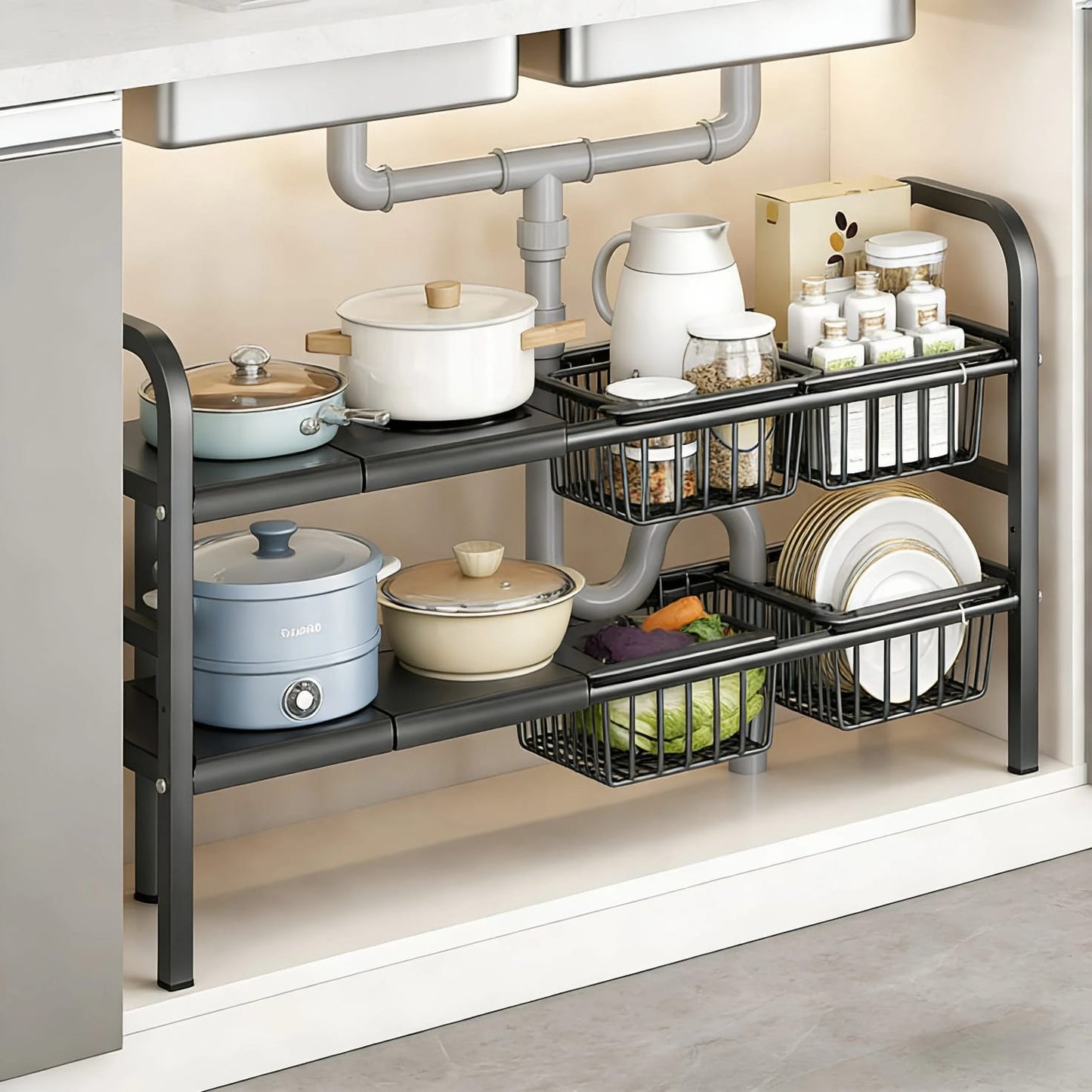 Under-Sink 3-Tier Multi-Purpose Kitchen Storage Rack