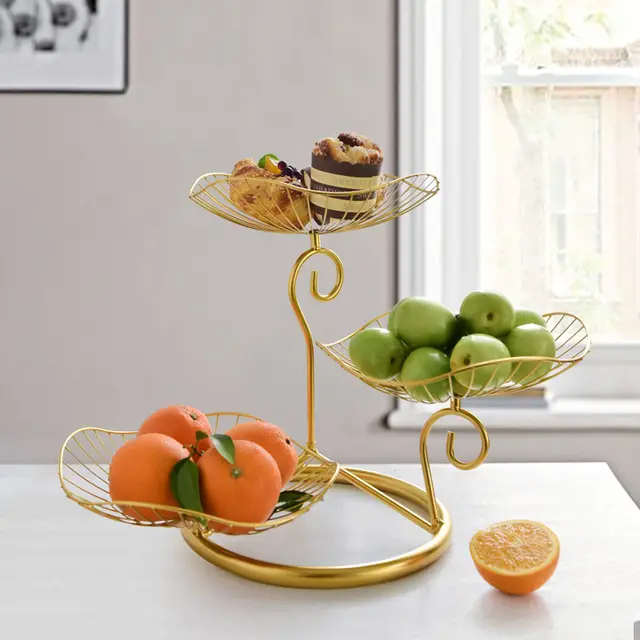 3-Tier Gold Metal Fruit Stand