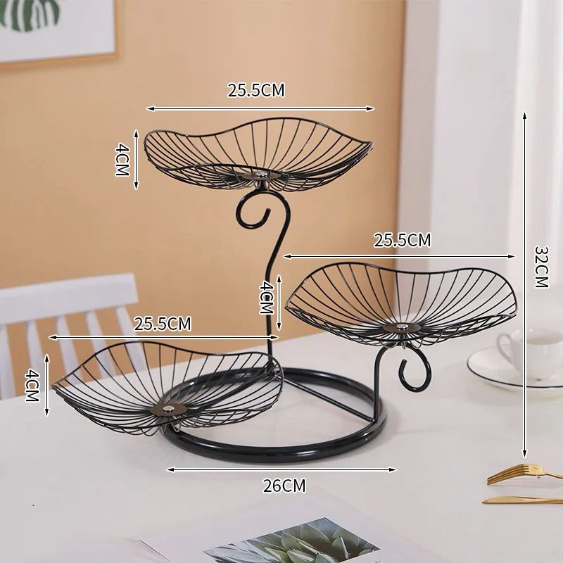 3-Tier Metal Fruit Basket Stand | Gold or Black | Anti-Rust Finish | 32cm Height