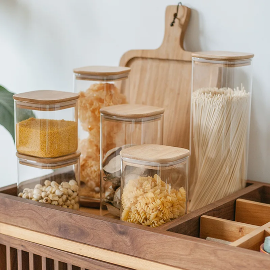 Rectangular Glass Container with Bamboo lid| Airtight Food Storage Jars