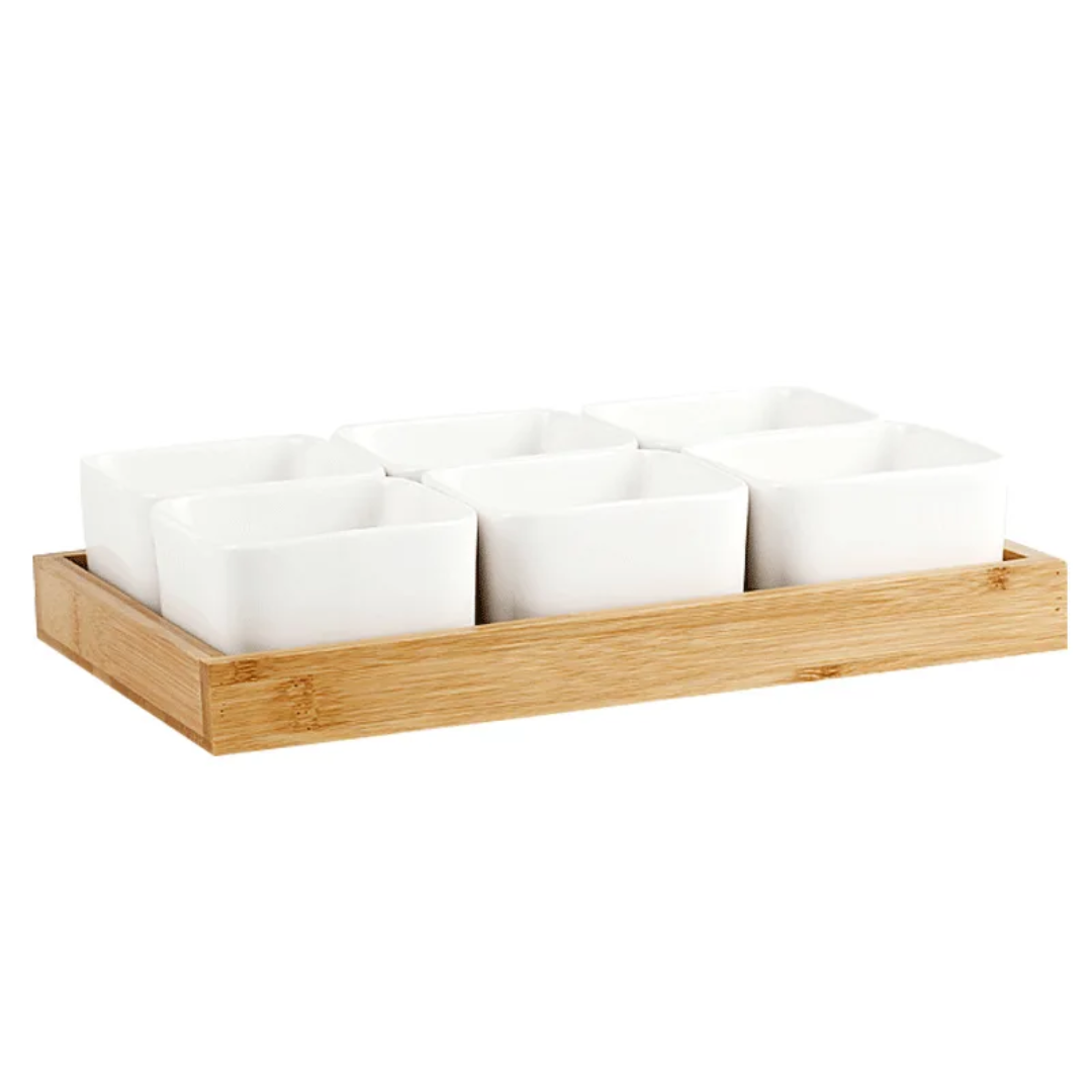 Serving Tray with 6 Ceramic Cups