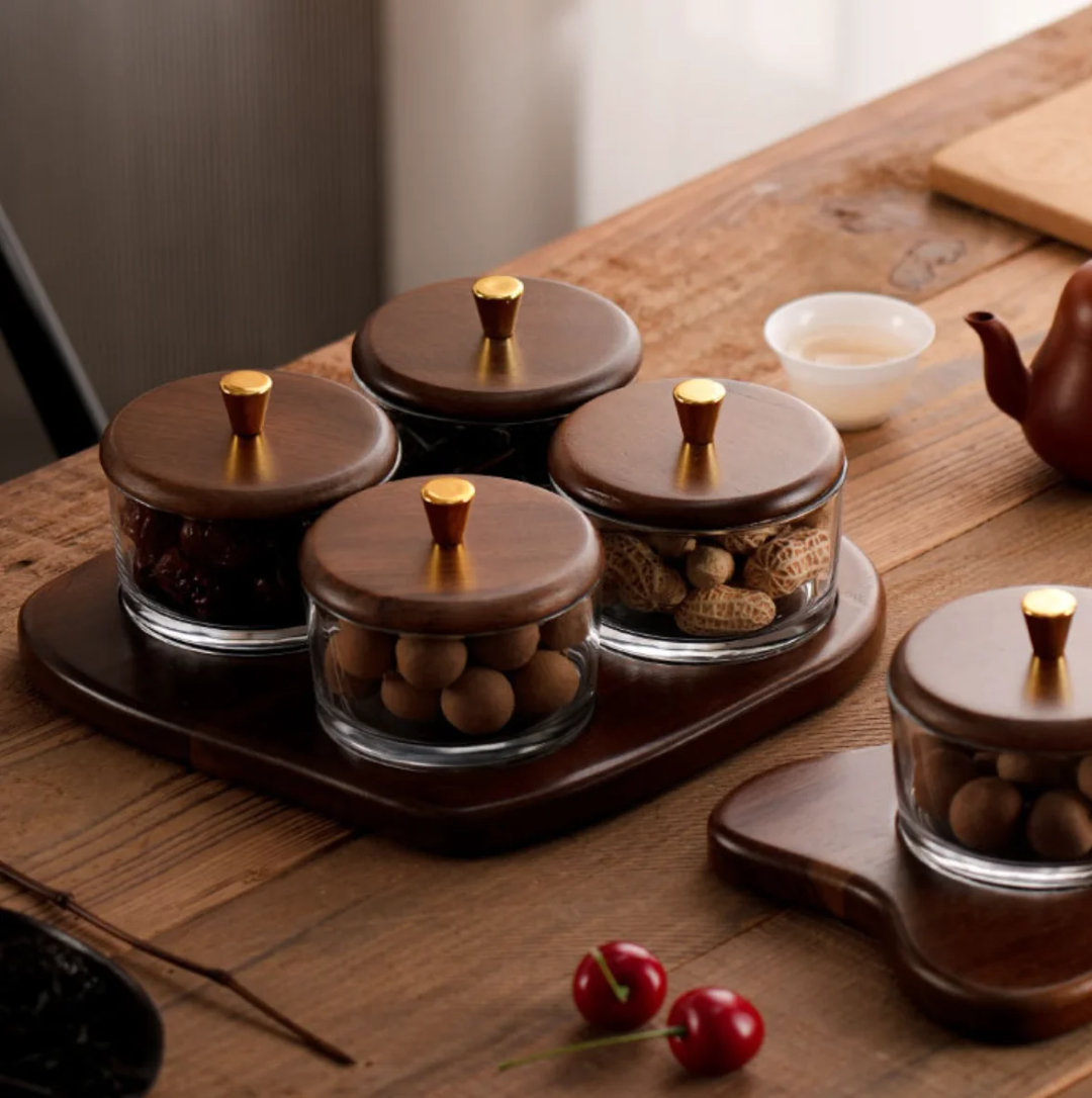 Acacia Wood and Glass Storage Jar Set - view 4