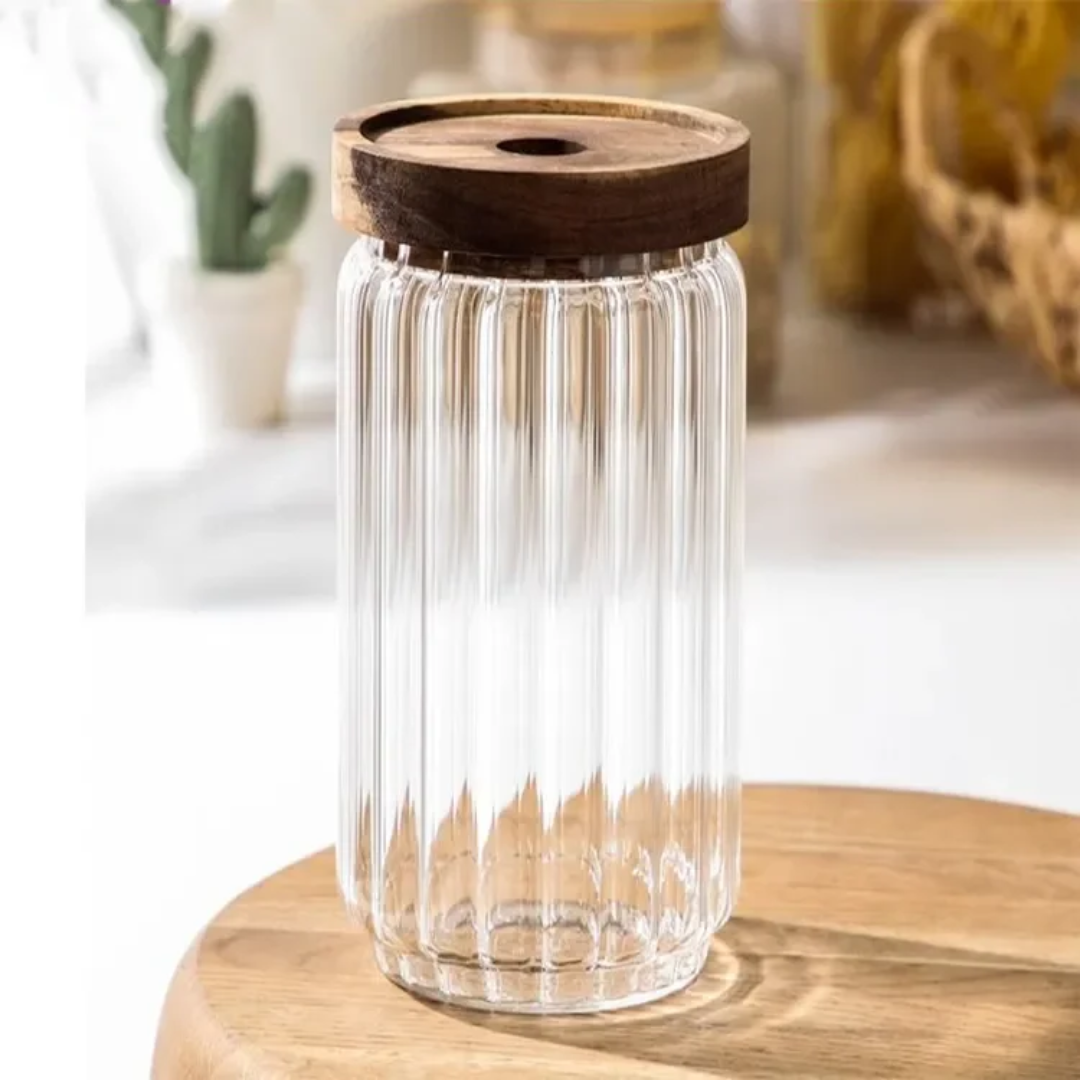 5 Glass Food Storage Containers | Burned Wood Lid