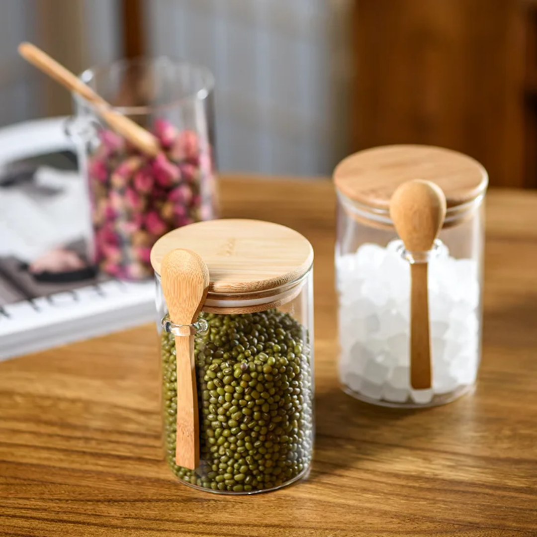 Glass Jar with Bamboo Spoon