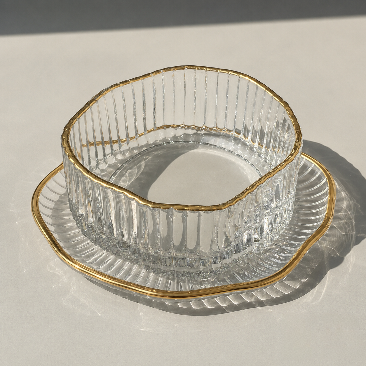 Glass Wavy Bowl with Saucer| 6 pieces