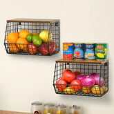 2-in-1 Black Stainless Steel Fruit Basket with Wooden Lid - view 2