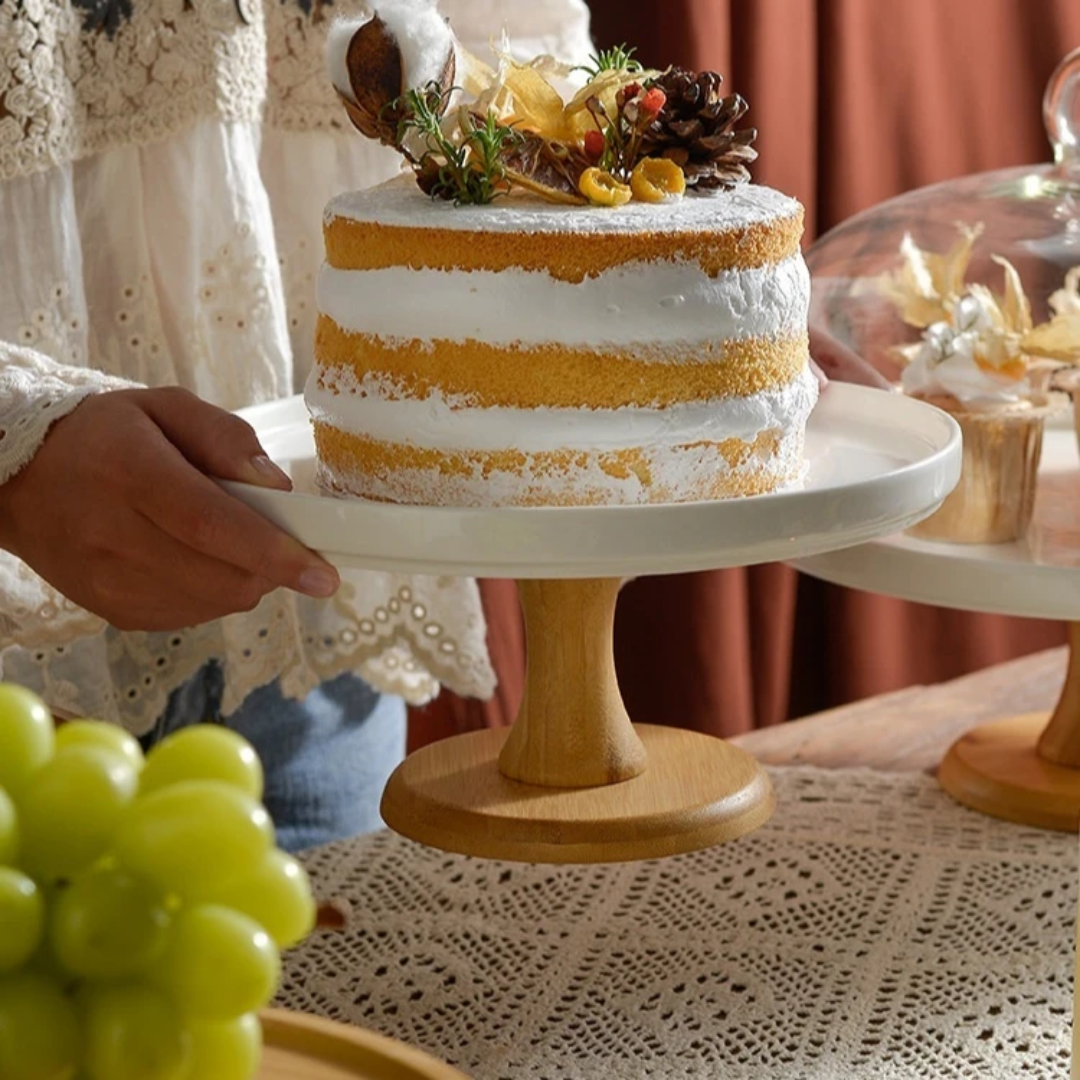 Porcelain × Bamboo Cake Stand | Modern Elegant Dessert Display