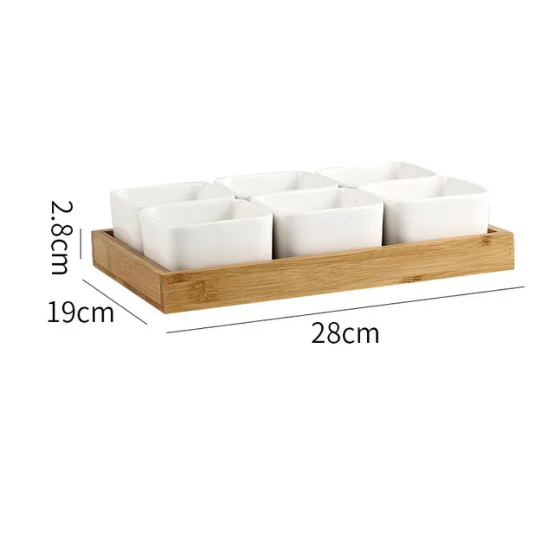 Serving Tray with 6 Ceramic Cups