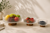 Ribbed Serving Bowl with Acacia Wood Base - view 3