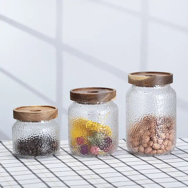 3 Pieces | Acacia Wood Glass Jars