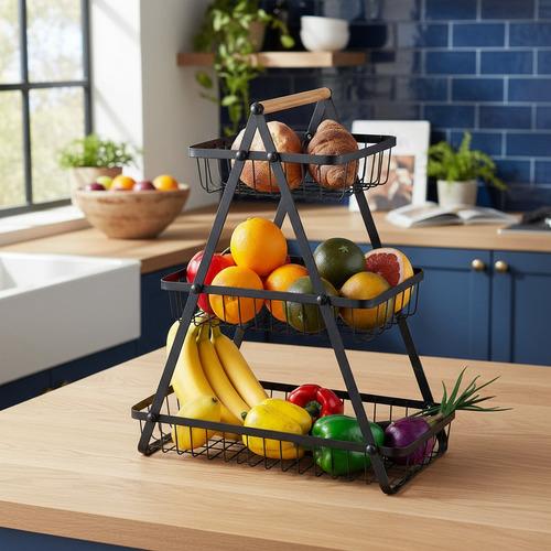 Black Triangle Metal Fruit Basket Stand - view 3