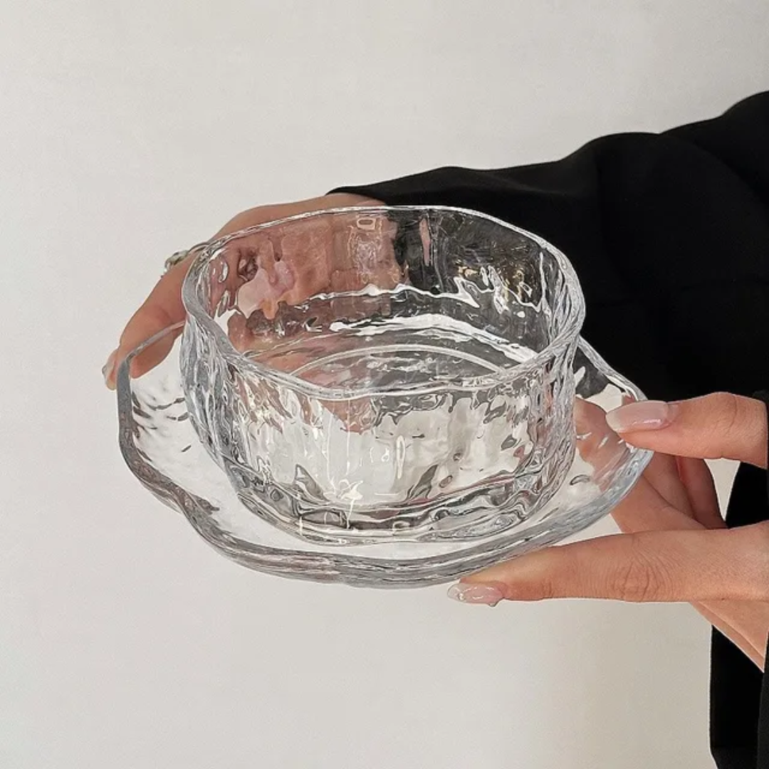 Glass Wavy Bowl with Saucer| 6 pieces