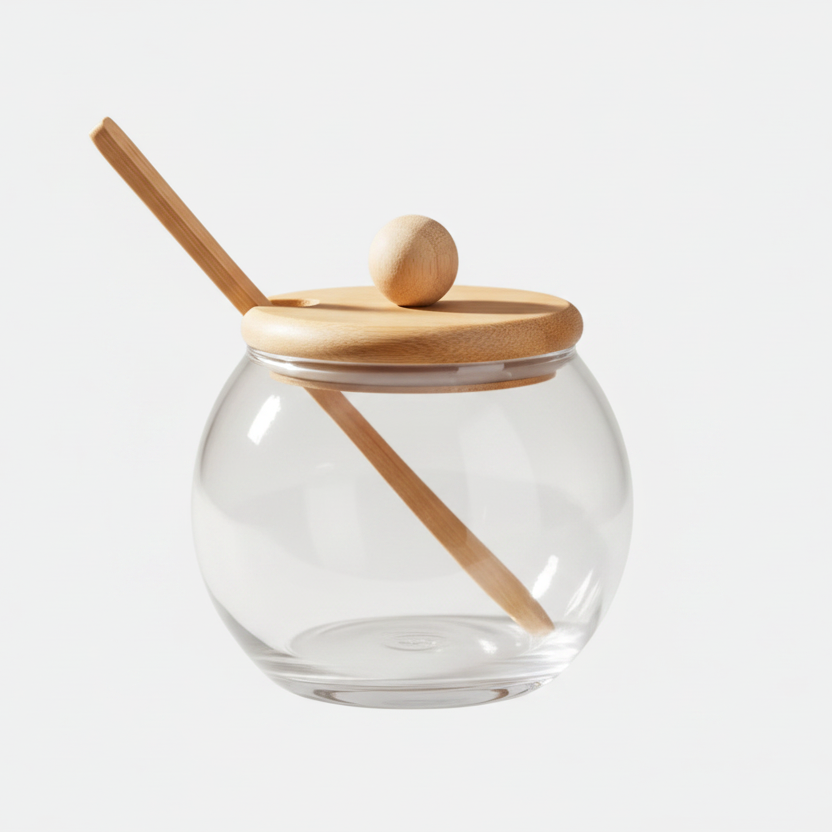 Glass Sugar Jar with Bamboo Lid & Spoon