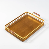 Burnt Bamboo Serving Tray with Metal Edges