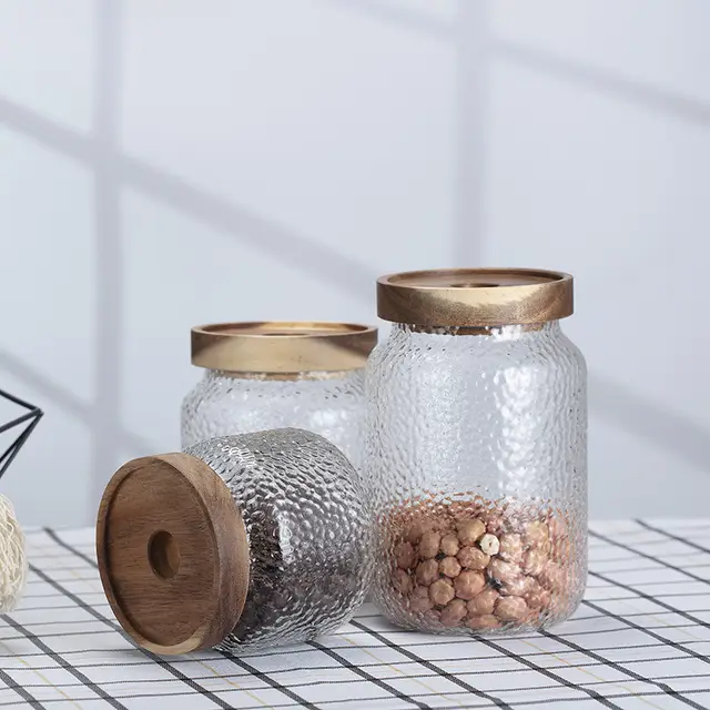 3 Pieces | Acacia Wood Glass Jars