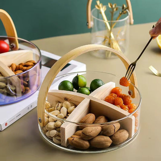 Glass Serving Tray with Bamboo Handle
