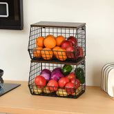 2-in-1 Black Stainless Steel Fruit Basket with Wooden Lid - view 3