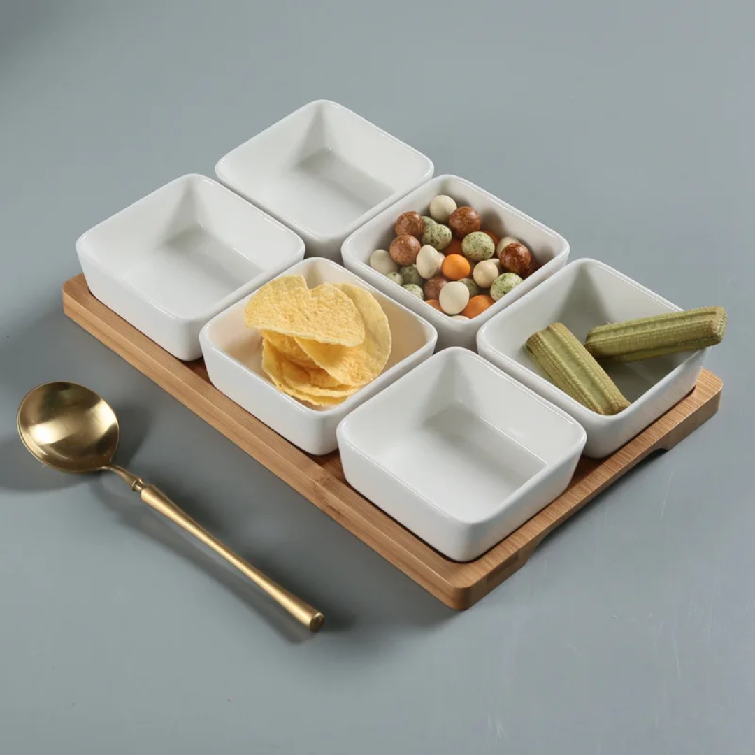 Serving Tray with 6 Ceramic Cups