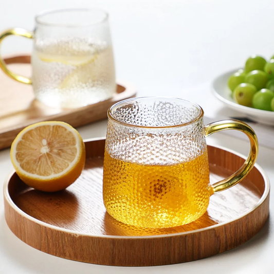 Heat Resistant Gold Handle Glass Mug