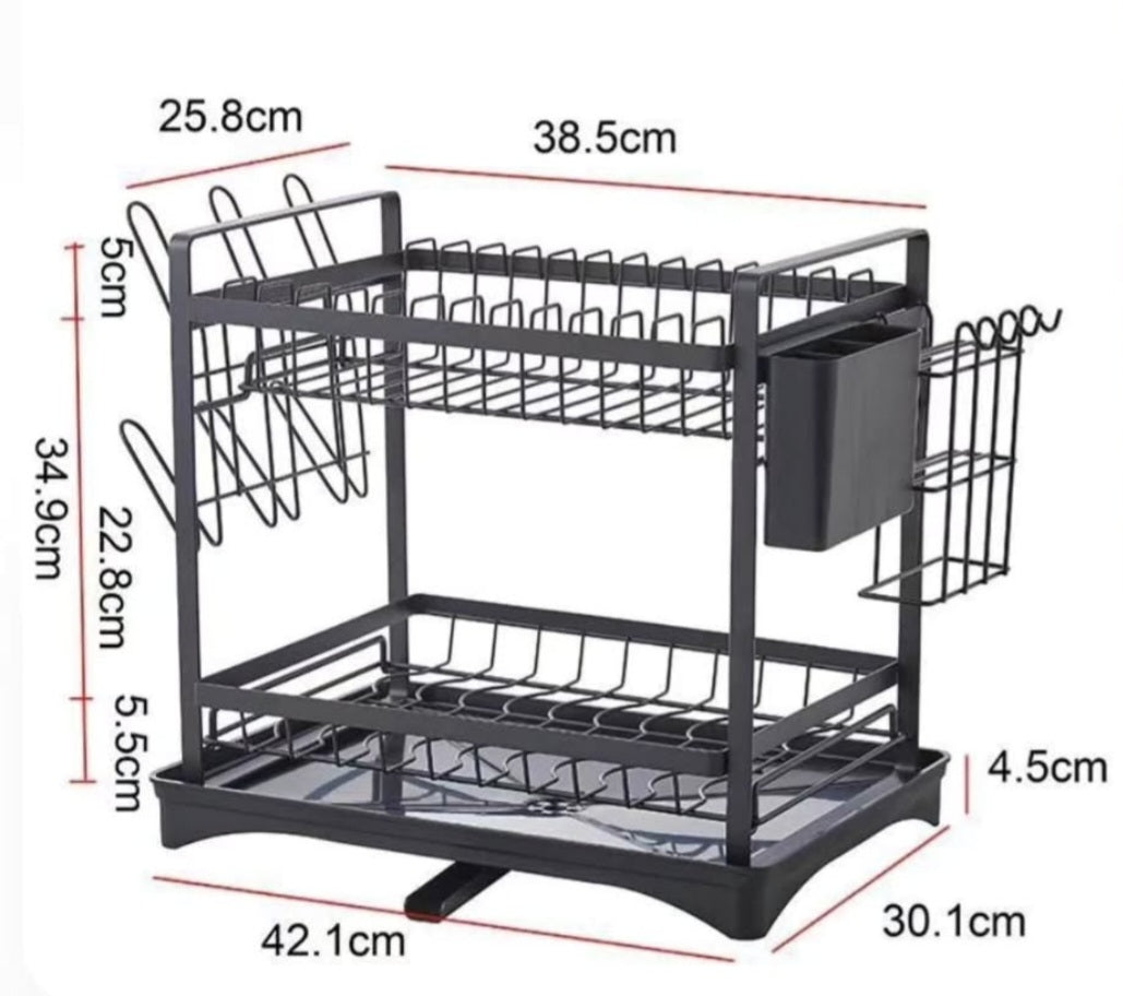 2 Tiers Stainless Steel Dishrack with Draining Board | Multi Function