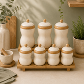 Porcelain Canisters with Bamboo Lids & Rack - view 2