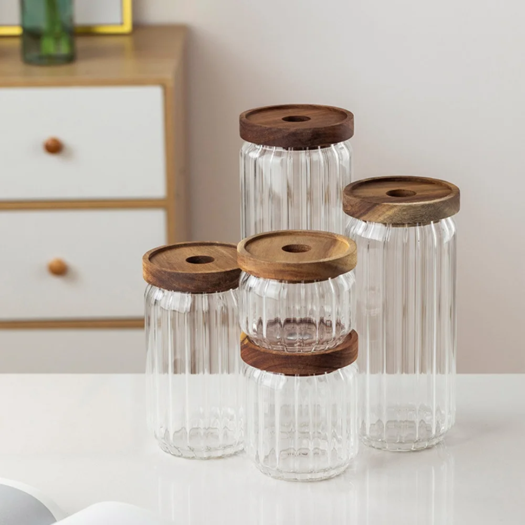 5 Glass Food Storage Containers | Burned Wood Lid