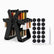 Black rotating spice rack with 18 glass jars of colorful spices, 18 blank chalkboard labels and a white chalk pen