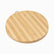 Round bamboo cutting board with metal hanging ring, angled view