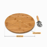 Bamboo pizza board dimensions 32.5 cm diameter and 1.5 cm thick