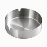 Round brushed stainless steel ashtray with 3 cigarette slots