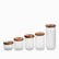 Set of 5 empty ribbed glass jars with burnt wood lids in 5 sizes