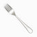 Single mirror-polished stainless steel dinner fork with plain rounded handle, diagonal view