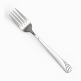 Single stainless steel dinner fork with wave handle, diagonal view