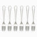 Six mirror-polished stainless steel dinner forks with 4 tines lined up in a row