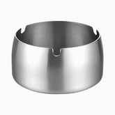 Silver brushed stainless steel round ashtray with 3 cigarette notches