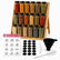 Bamboo 3-tier spice rack with 18 glass jars with black lids, clear Arabic and English labels and accessories
