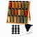 Bamboo 3-tier spice rack with 18 glass jars with black lids, blank chalkboard labels, chalk marker, funnel and brush