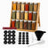 Bamboo 3-tier spice rack with 18 glass jars with silver lids, black round Arabic and English labels and accessories