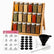 Bamboo 3-tier spice rack with 18 glass jars with silver lids, clear Arabic and English labels and accessories