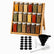 Bamboo 3-tier spice rack with 18 glass jars with silver lids, blank chalkboard labels, chalk marker, funnel and brush
